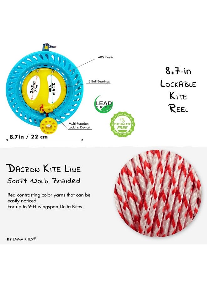 إيما كايتس بكرة طائرة ورقية قابلة للقفل من إيما كايتس، مقاس 8.7 بوصة، مع خيط طائرة ورقية من الداكرون بطول 500 قدم ووزن 120 رطلاً، ودوران سلس لطائرة ورقية بخط واحد قابلة للنفخ من دلتا أخطبوط - Image 2