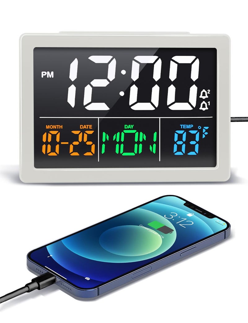 Jall Digital Alarm Clock with 55 Large LED Time Display Adjustable Alarm Volume 6 Level Brightness Alarm Settings USB Charger Temperature Detect Snooze Clocks for Bedroom Bedside Desk White