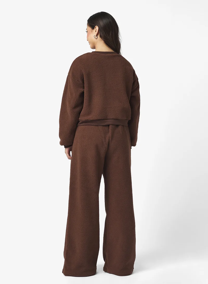 جينجر بيسيكس Cozy Lounge Borg Sweat & Wide Leg Pant Set