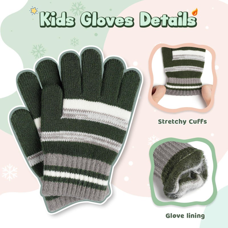Bessteven Kids Winter Hat Scarf Gloves: Boys Beanie Hats Gloves Set for 6-10 Years Old Warm Thick Fleece Lined Winter Set with Pom Pom Knit Cap Neck Warmer for Boy Cold Weather Outdoor Sports - Green - Image 4