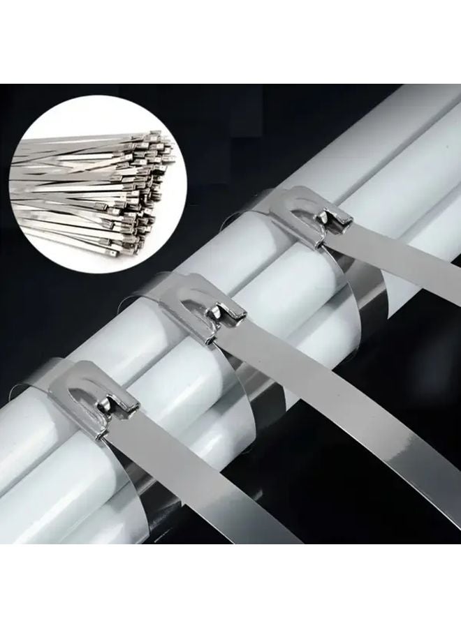 100 قطعة من أربطة الكابلات المعدنية الفضية ذاتية القفل متينة للاستخدام الخارجي وتنظيم المنزل - Image 2