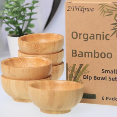 ZTHapwa Dipping Bowls Set, Small Bamboo Pinch Bowls for Soy Sauce/Condiment/Snacks, Mini Serving Bowls for Charcuterie Board for BBQ/Entertaining, 1.4 oz Bamboo Wooden Ramekins - Image 2