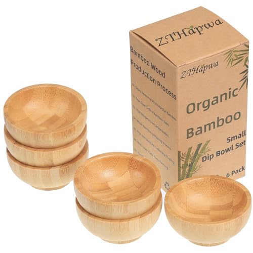 ZTHapwa Dipping Bowls Set, Small Bamboo Pinch Bowls for Soy Sauce/Condiment/Snacks, Mini Serving Bowls for Charcuterie Board for BBQ/Entertaining, 1.4 oz Bamboo Wooden Ramekins - Image 1