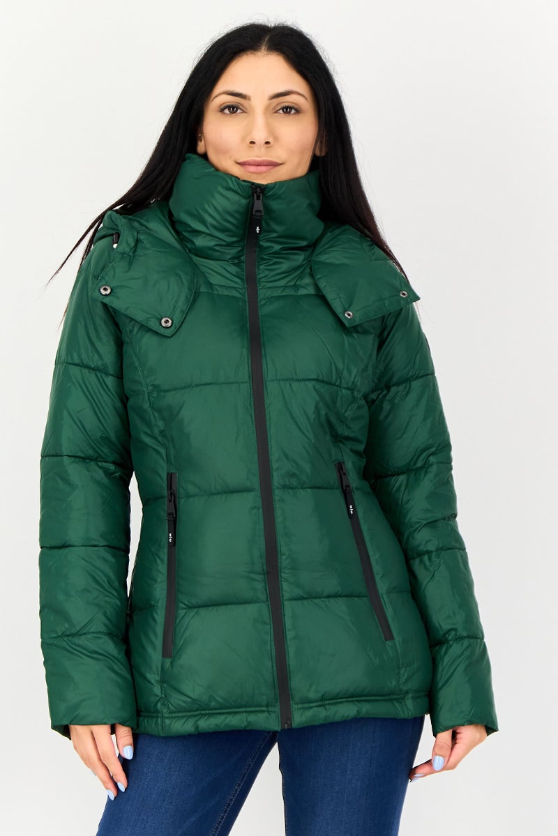 Kenneth Cole Women Long Sleeve Quilted Puffer Jacket, Green - Image 1