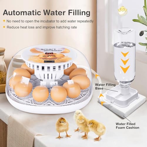 Viowey Incubators for Hatching Eggs, 12 Egg Incubator with Automatic Turning and Temperature Control, Automatic Water Adding, LED Egg Candler, for Hatching Chickens, Duck, Quail, Goose Eggs - Image 4