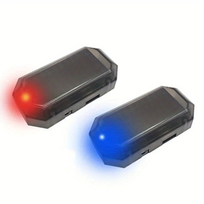 2pcs Red Portable Car Solar Wireless Anti Theft Reminder LED Lights Simulated Night Time Safety for Vehicles - Image 2