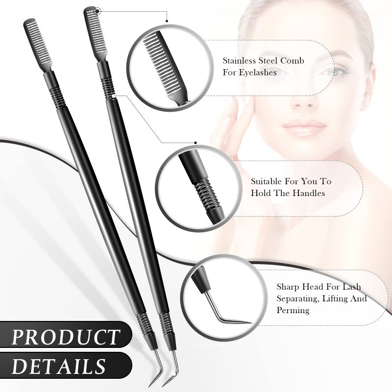 Chumia 2 Pieces 2 in 1 Lash Lift Tool Eyelash Separator Tool with Comb Stainless Steel Metal Lash Perm Lift Rods for Eyelash Eyebrow Comb Perming Tinting Curling Extension Supplies(Black) - Image 3