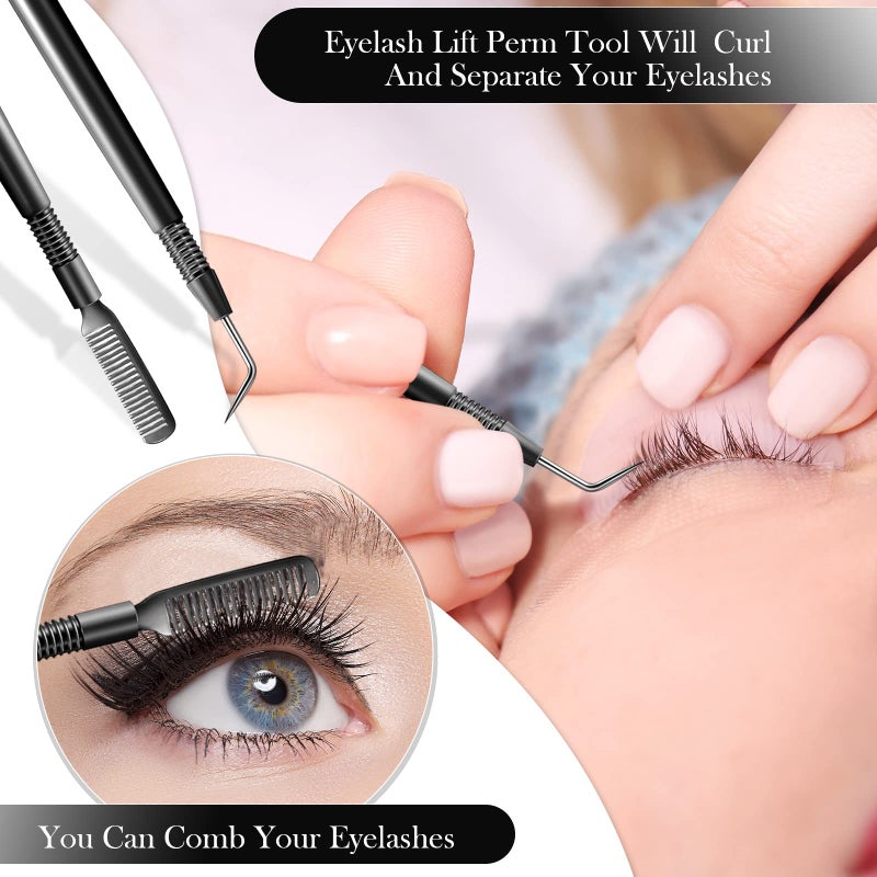 Chumia 2 Pieces 2 in 1 Lash Lift Tool Eyelash Separator Tool with Comb Stainless Steel Metal Lash Perm Lift Rods for Eyelash Eyebrow Comb Perming Tinting Curling Extension Supplies(Black) - Image 5