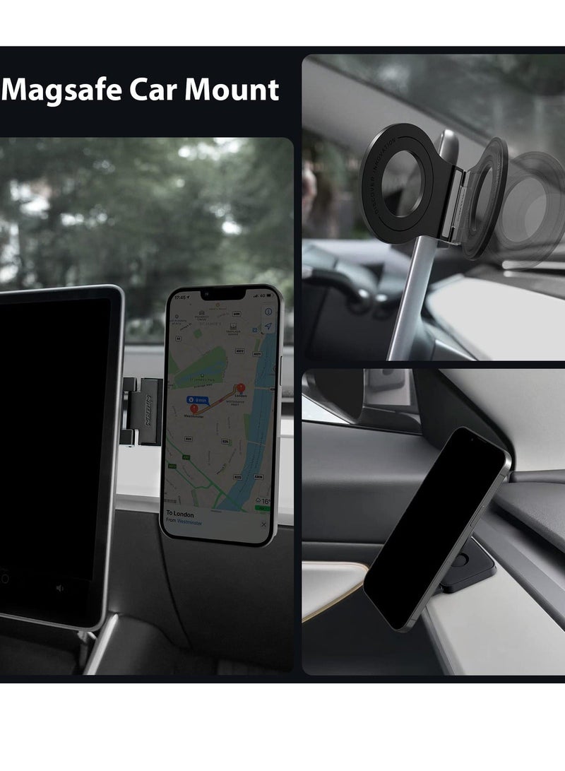 Detachable Mag safe Car Mount for Tesla Model 3/X/Y/S Mag safe Wall Mount for iPhone 14 13 12 Pro/Pro Max Adjustable Magnetic Phone Holder for Car Wall Desk and Laptop with 2 Base Black  - Image 5