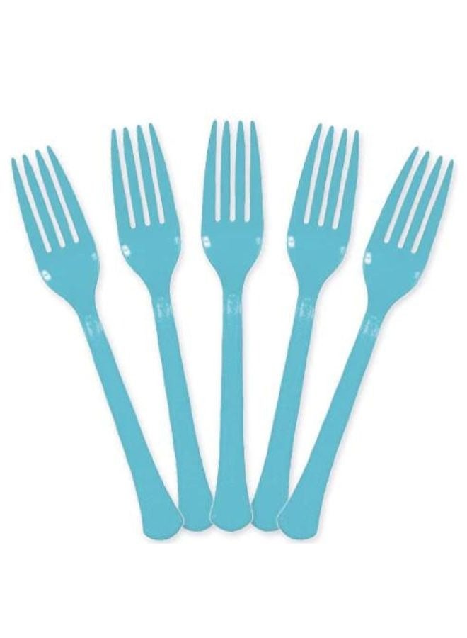 Amscan Reusable Heavy Duty Food Grade Plastic Forks, Caribbean Blue - 20 pcs