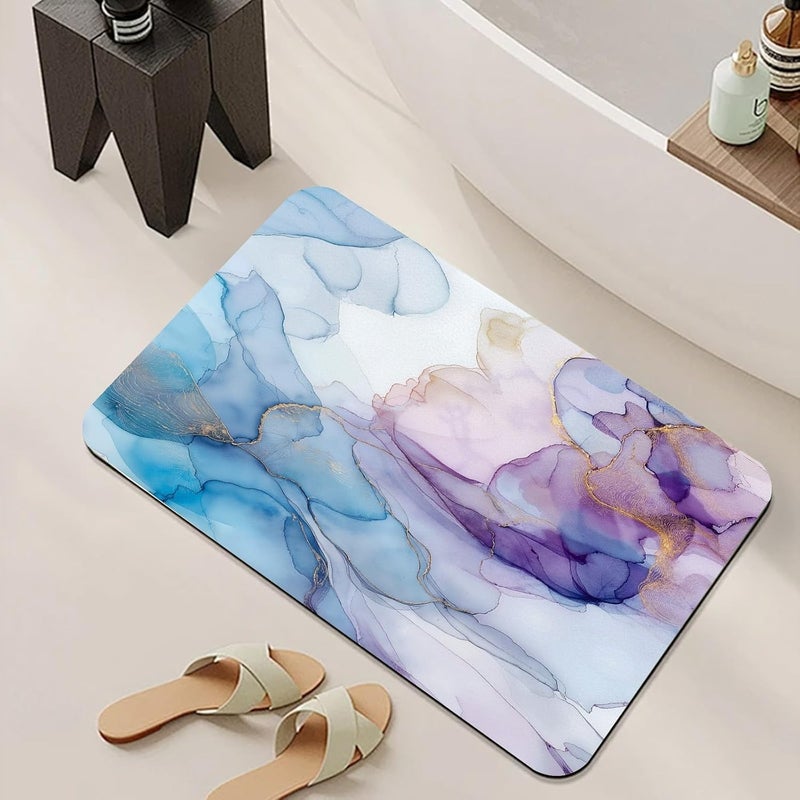 Marble Bathroom Mat, Abstract Modern Bathmat, Liquid Swirl Art Marble Rugs for Bathroom, Blue Purple White Gold Bath Rug, Diatomaceous Earth Bath Mat, Quick Dry & Non Slip & Washable, 36x60 inch - Image 3