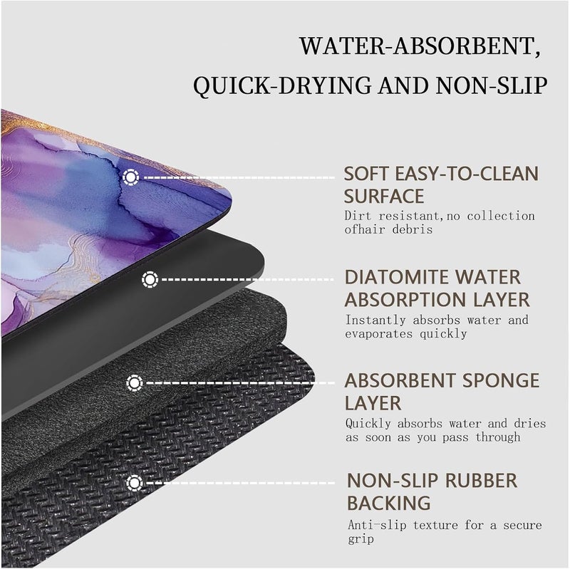 Marble Bathroom Mat, Abstract Modern Bathmat, Liquid Swirl Art Marble Rugs for Bathroom, Blue Purple White Gold Bath Rug, Diatomaceous Earth Bath Mat, Quick Dry & Non Slip & Washable, 36x60 inch - Image 5