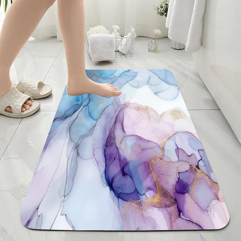 Marble Bathroom Mat, Abstract Modern Bathmat, Liquid Swirl Art Marble Rugs for Bathroom, Blue Purple White Gold Bath Rug, Diatomaceous Earth Bath Mat, Quick Dry & Non Slip & Washable, 36x60 inch - Image 4