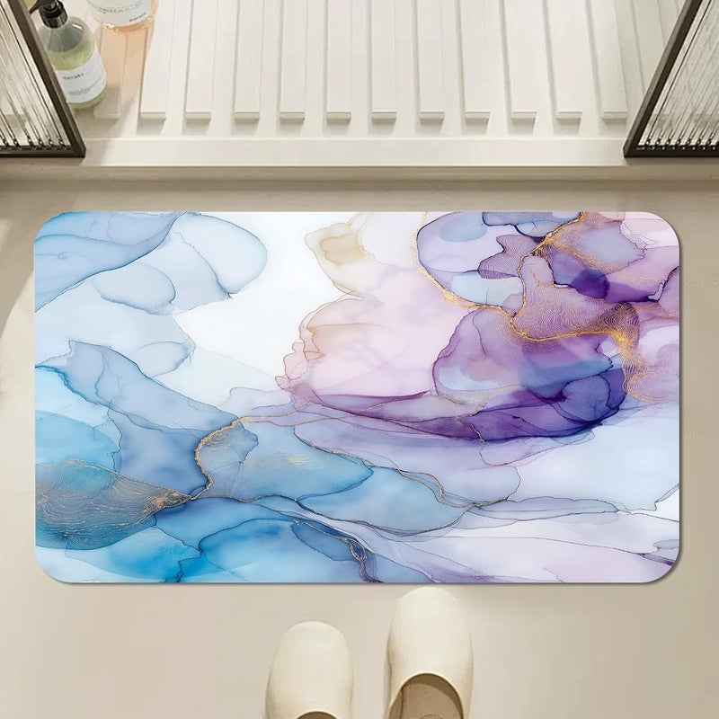 Marble Bathroom Mat, Abstract Modern Bathmat, Liquid Swirl Art Marble Rugs for Bathroom, Blue Purple White Gold Bath Rug, Diatomaceous Earth Bath Mat, Quick Dry & Non Slip & Washable, 36x60 inch - Image 2