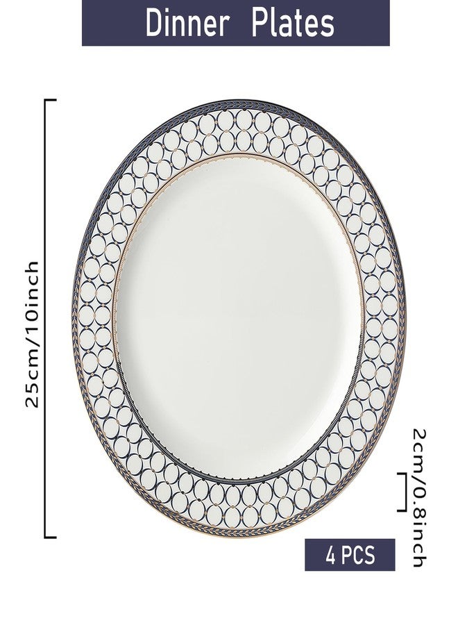 CwlwGO-Bone China Dinner Plates Set of 4, Salad Serving Modern Round Plate, Dinnerware Dishset for Kitchen, Not Suitable for Microwave (10 Inch) - Image 2