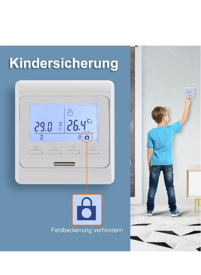 Generic - Room Thermostat 7-day Programmable,Digital Display AC230V Max16A Work for Electric Underfloor Heating with 3m Probe Sensor WG806 White - Image 1