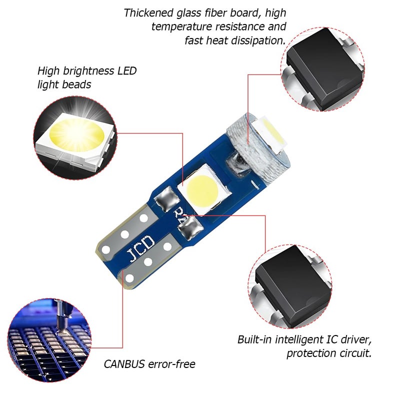 BELOMI 20 Pcs T5 LED Lights for Car Dashboard, High Light Bulb 3030-3SMD Replacement with Twist Lock Socket, Super Bright Light for Instrument Cluster Dashboard Panel Gauge Indicator (White) - Image 3