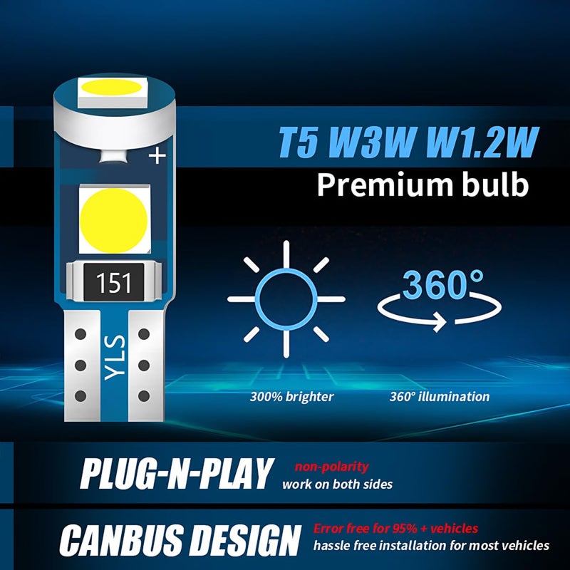 BELOMI 20 Pcs T5 LED Lights for Car Dashboard, High Light Bulb 3030-3SMD Replacement with Twist Lock Socket, Super Bright Light for Instrument Cluster Dashboard Panel Gauge Indicator (White) - Image 4