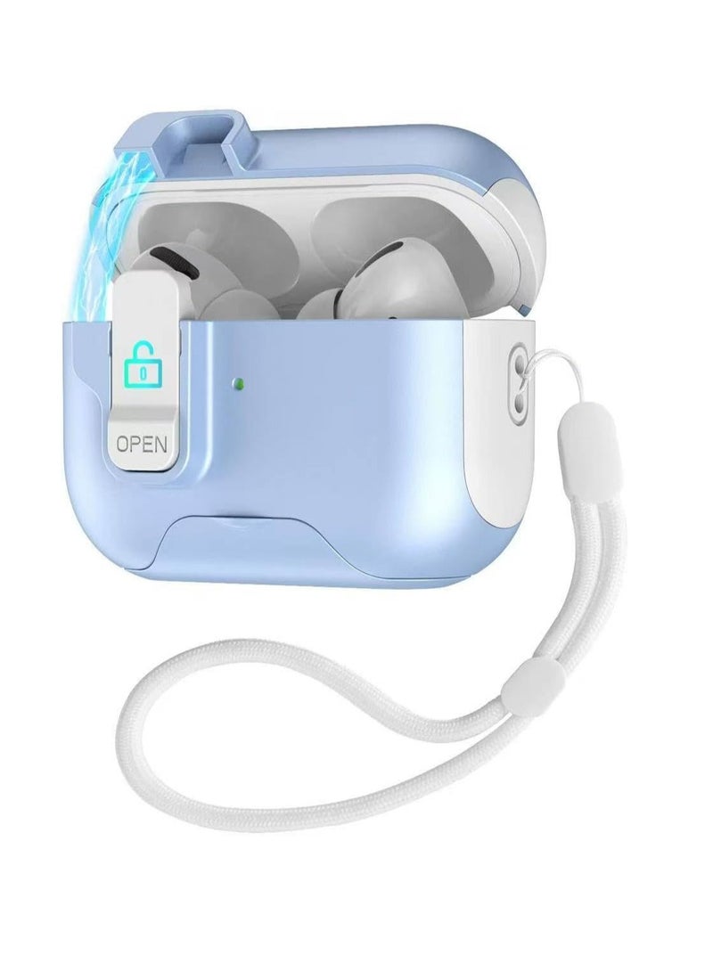 case AirPods Pro 2 Generation Case with Secure Lock,Shockproof Hard Protective Cover Case with Phone Holder (2023/2022/2019) with Lanyard (Baby Blue)