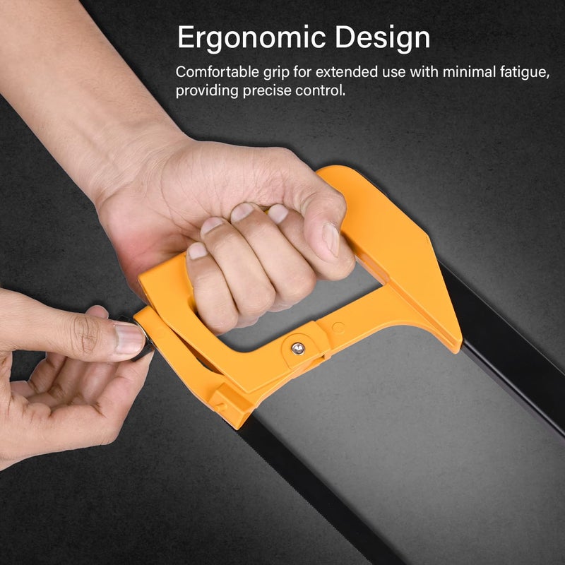 Deli DL6001 12 Square Hacksaw 65Mn Heavy Duty Steel Blade Hardened Sawteeth 2 Extra Blades High Abrasion Resistance for Wood Aluminum Copper Pack of 1 YellowBlack - Image 3
