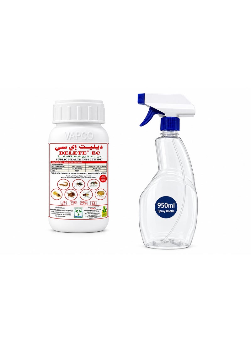 VAPCO DELETE EC Deltamethrin 2.8% Public Health Insecticide 250ml + 950ml Spray Bottle - Image 1