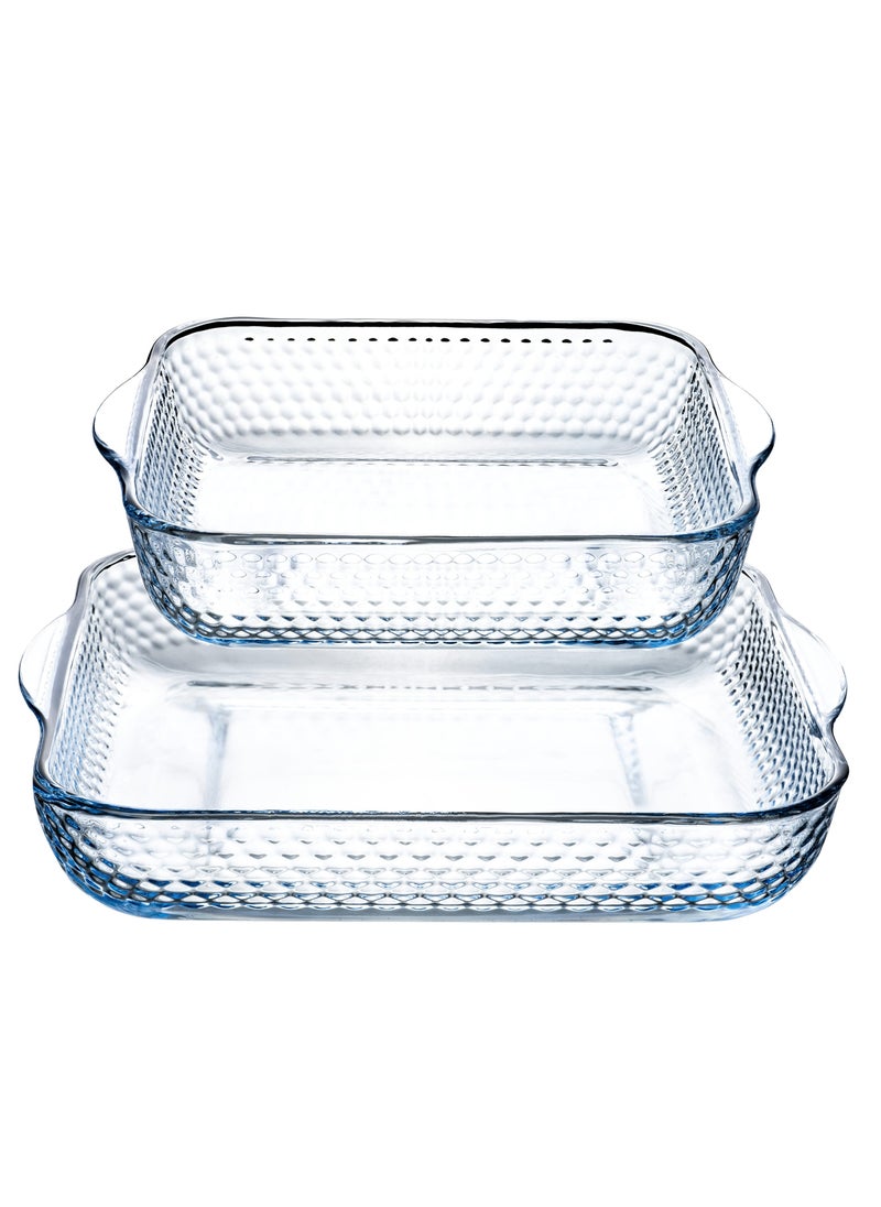 Life Smile LIFE SMILE Borosilicate Glass Oven Baking Dishes Set of 2 - Square Shape Baking Tray Dishwasher Safe, Fridge & Freezer Safe, Microwave Safe (Design 1)  - Image 1