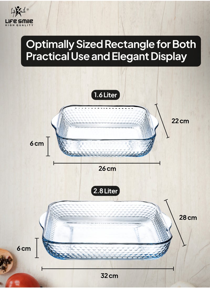 Life Smile LIFE SMILE Borosilicate Glass Oven Baking Dishes Set of 2 - Square Shape Baking Tray Dishwasher Safe, Fridge & Freezer Safe, Microwave Safe (Design 1)  - Image 3