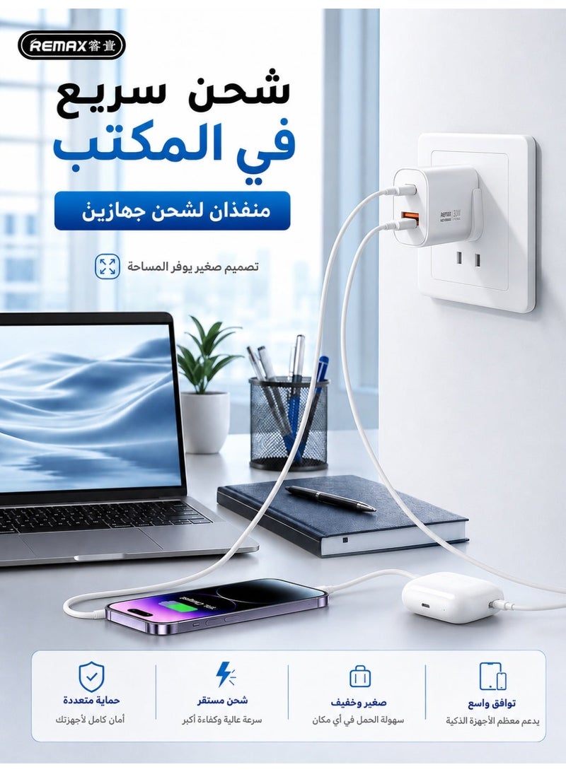 REMAX 30W GaN Fast Charger UK Plug, Dual Port Type-C 30W + USB-A 18W Wall Charger, Compact Lightweight Adapter for Phone and Tablet - Image 5