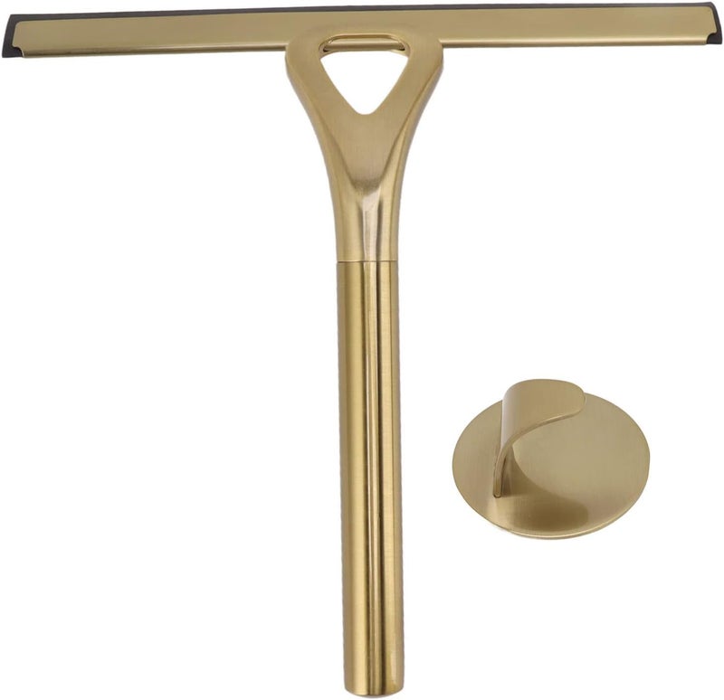 klarako Household Squeegees, Stainless Steel Shower Squeegee with Hook Window Squeegee Kitchen Bathroom Cleaner Tool for Ceramic Tile Mirror Glass Marble Floor 8.9x8.7in Golden Color - Image 1