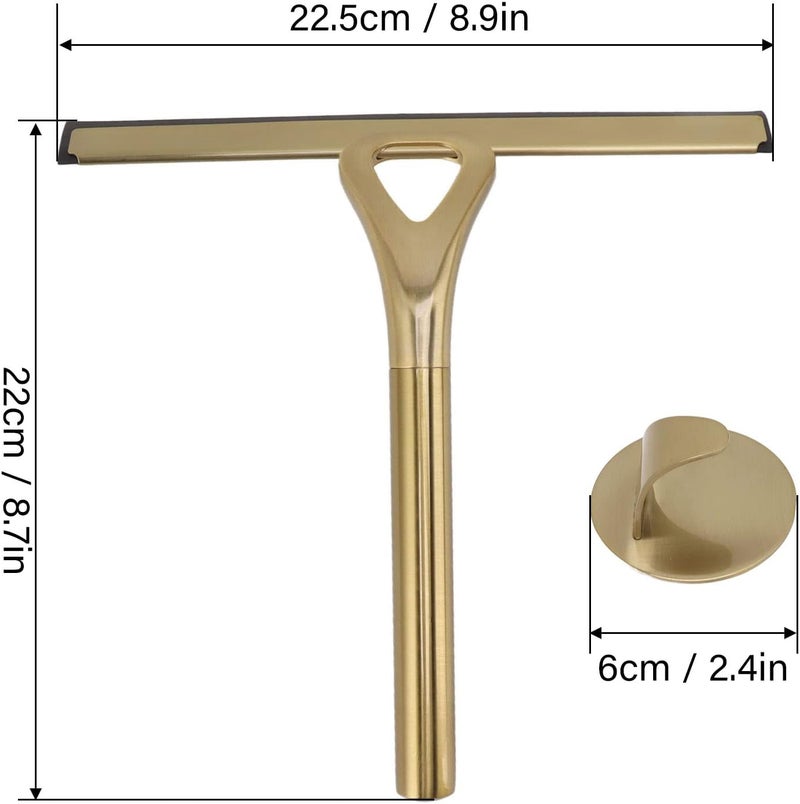 klarako Household Squeegees, Stainless Steel Shower Squeegee with Hook Window Squeegee Kitchen Bathroom Cleaner Tool for Ceramic Tile Mirror Glass Marble Floor 8.9x8.7in Golden Color - Image 3