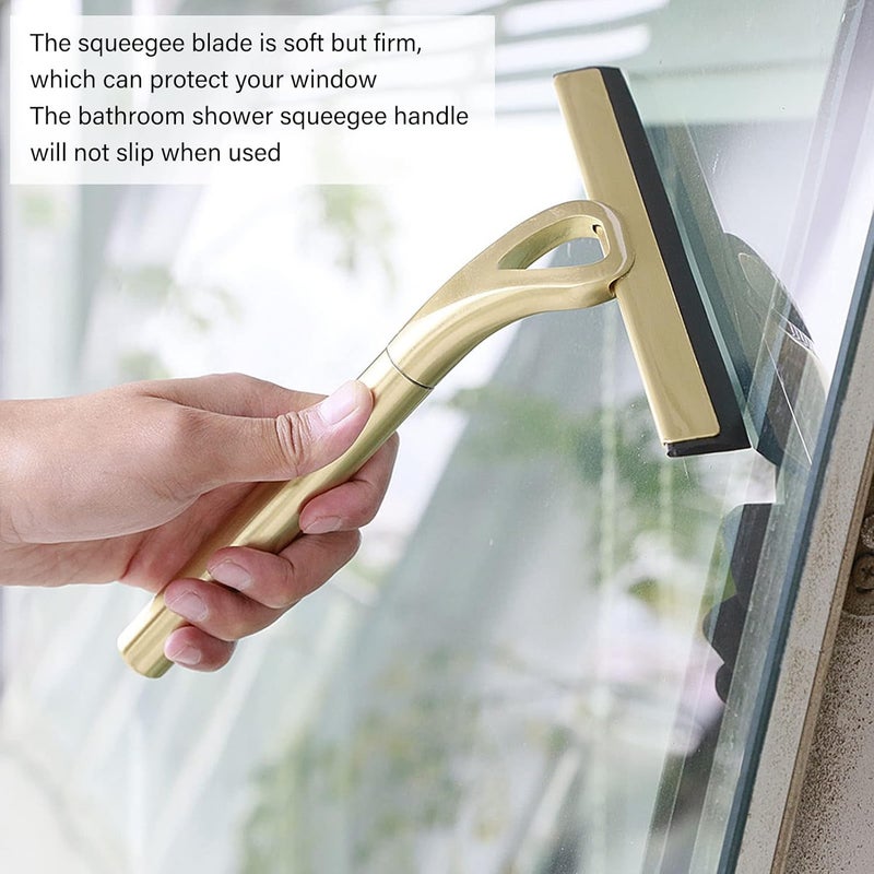 klarako Household Squeegees, Stainless Steel Shower Squeegee with Hook Window Squeegee Kitchen Bathroom Cleaner Tool for Ceramic Tile Mirror Glass Marble Floor 8.9x8.7in Golden Color - Image 5