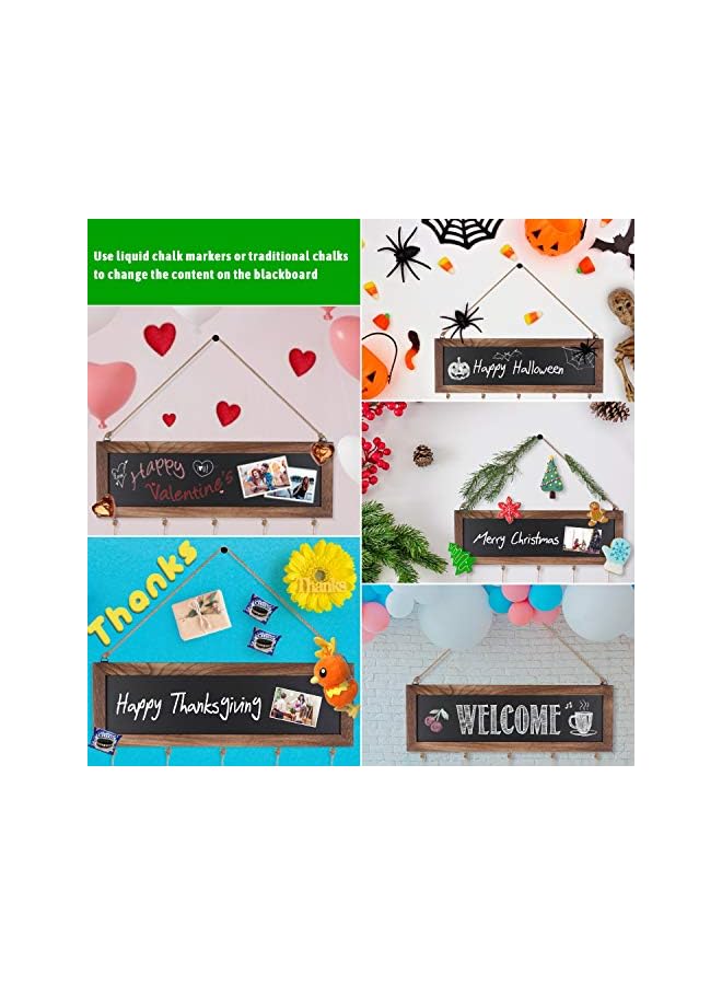 The Bros Picture Frames Collage Photo Hanging Display Picture Board Wood Rustic Frames for Wall Decor with Blackboard and 30 Clips Carbonized Black  - Image 4