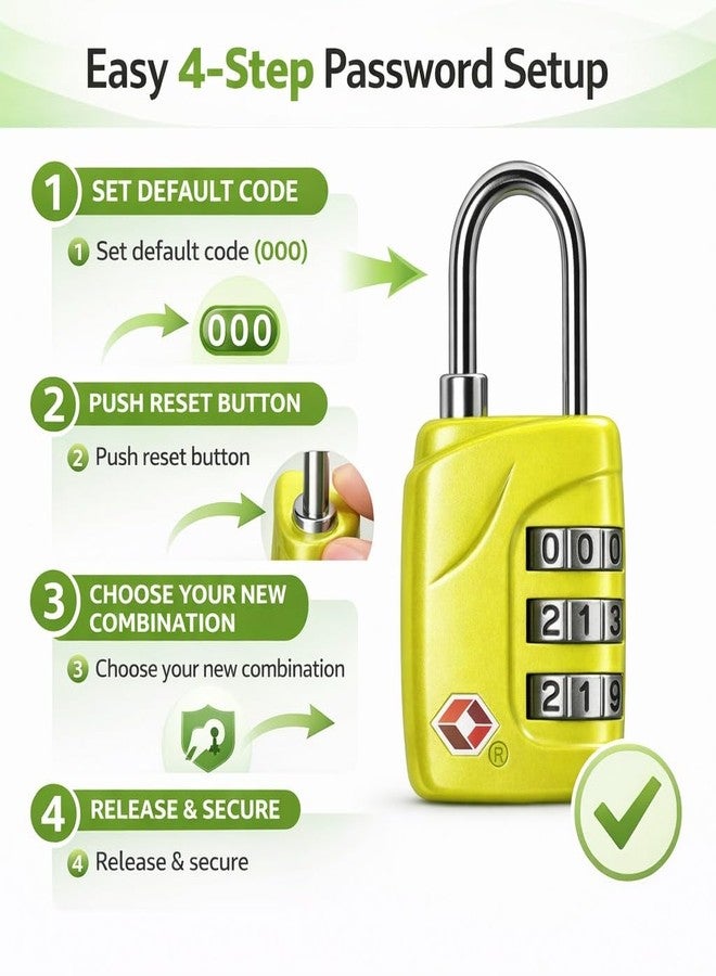 QUIRA TSA Approved 3 Digit Combination Luggage Lock - Travel Suitcase Security Padlock for Bags, Backpacks & Trolleys - Resettable Code Lock with Durable Metal Shackle (Green) - Image 3