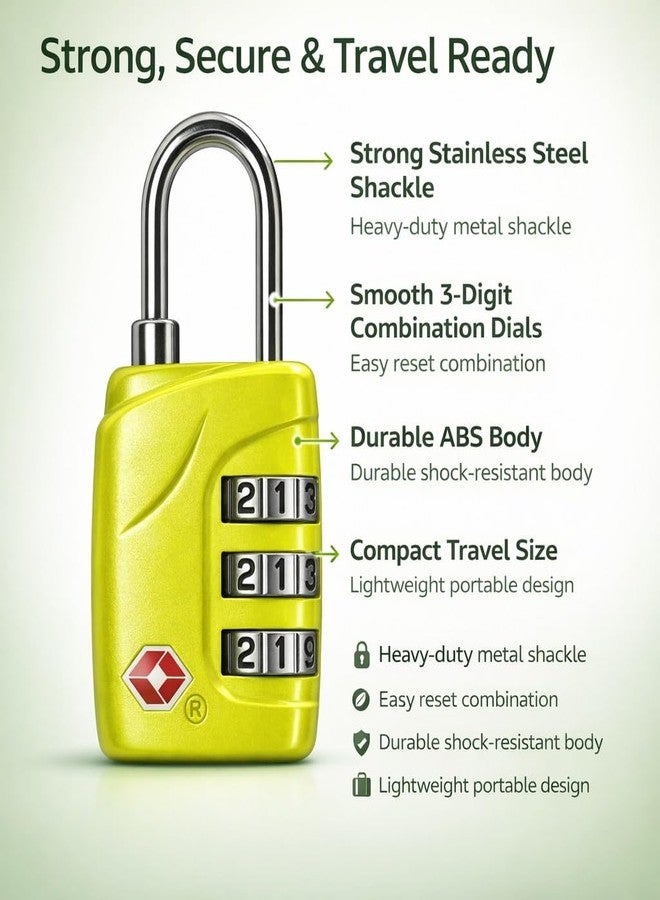 QUIRA TSA Approved 3 Digit Combination Luggage Lock - Travel Suitcase Security Padlock for Bags, Backpacks & Trolleys - Resettable Code Lock with Durable Metal Shackle (Green) - Image 2