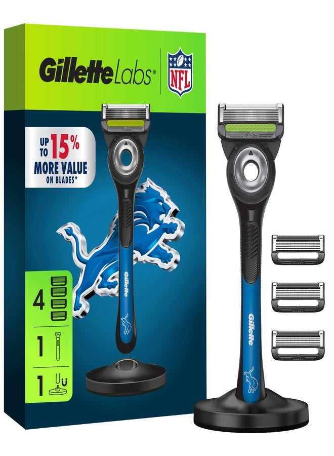 Gillette Labs Special NFL Lions Edition Shaving Razor for Men - 1 Handle, 4 Razor Blade Refills & Magnetic Stand, Perfect for Game Day Grooming, GilletteLabs with Exfoliating Bar - Image 1