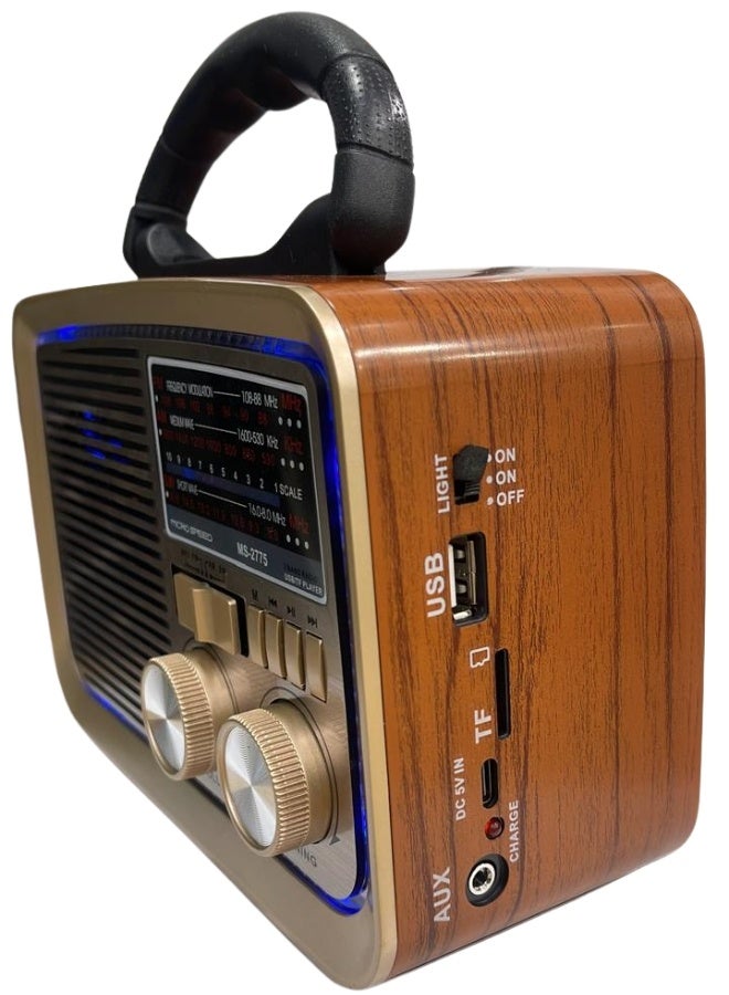 الذاكرة السريعة راديو عالي الدقة، 3 نطاقات FM/AM، مشغل USB/TF/BT، بطارية قابلة لإعادة الشحن((بني فاتح)) - Image 2