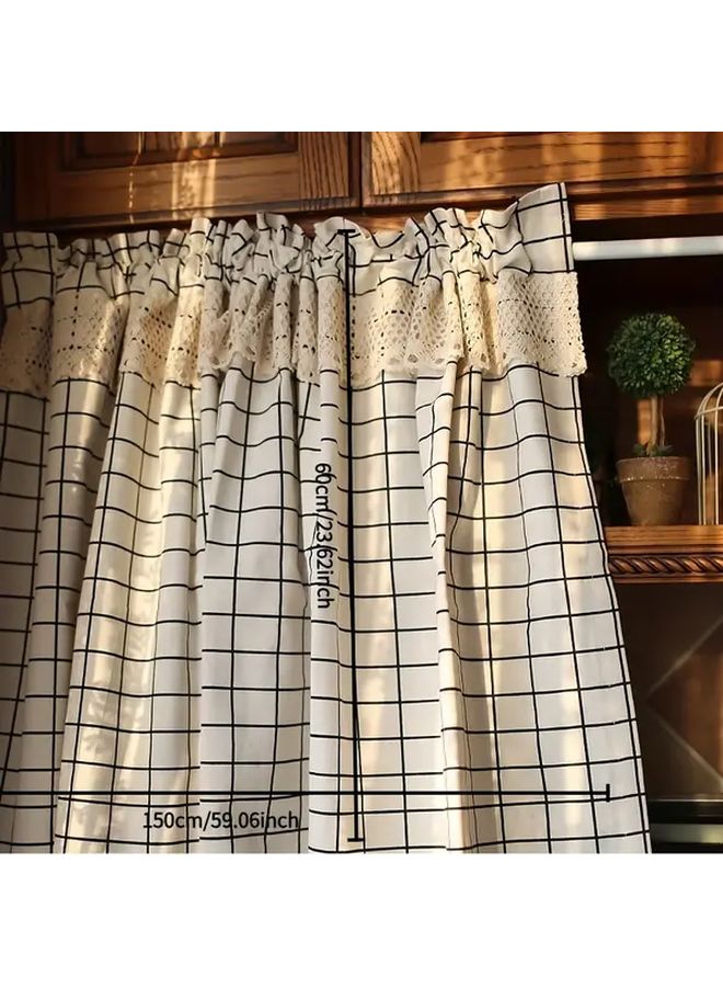 1pc Elegant Black And White Plaid Semi Transparent Curtain Panel Adjustable Rod Pocket Design For Kitchen Living Room And Bedroom Hand Wash Only Polyester 55.12 By 27.56 Inch - Image 4