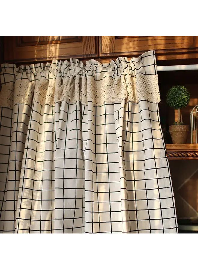 1pc Elegant Black And White Plaid Semi Transparent Curtain Panel Adjustable Rod Pocket Design For Kitchen Living Room And Bedroom Hand Wash Only Polyester 55.12 By 27.56 Inch - Image 1