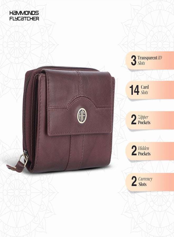 HAMMONDS FLYCATCHER Leather Ladies Wallet for Woman with 14 Card Slots - Clutch Purse for Women, Ladies Wallet for Women Stylish, Ladies Purse for Women Wallet, Gift for Womens - Antique Brown - Image 2