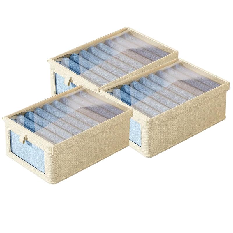PRIME PICK XL Cloth Wardrobe Organizer Foldable Breathable Non Woven Clothes Organizer with Lid Sturdy Handles Space Saving Storage for Almirah Closet Bedroom Beige Pack of 3 - Image 1