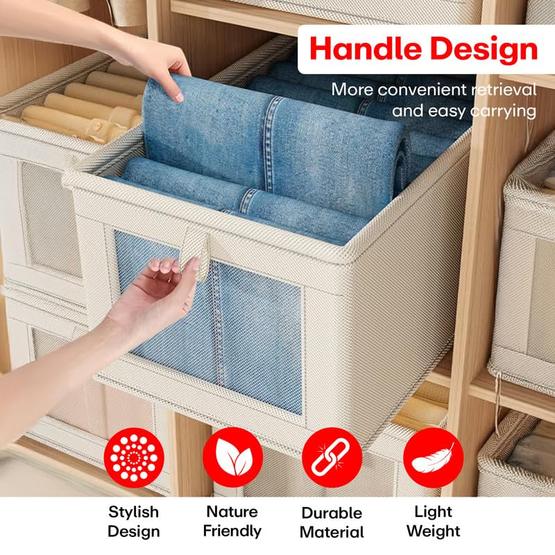 PRIME PICK XL Cloth Wardrobe Organizer Foldable Breathable Non Woven Clothes Organizer with Lid Sturdy Handles Space Saving Storage for Almirah Closet Bedroom Beige Pack of 3 - Image 5