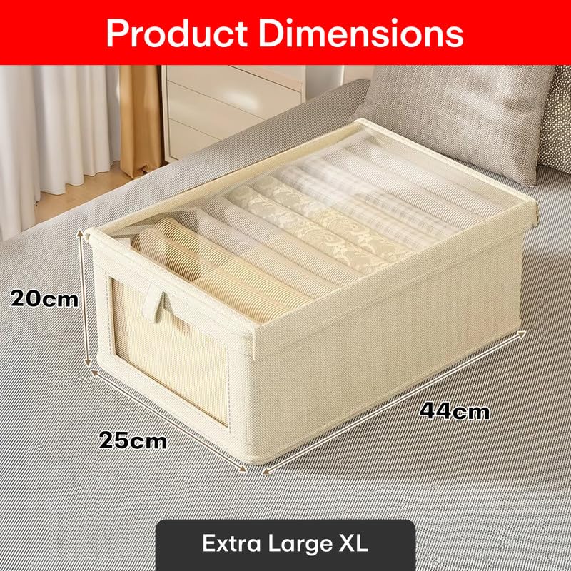 PRIME PICK XL Cloth Wardrobe Organizer Foldable Breathable Non Woven Clothes Organizer with Lid Sturdy Handles Space Saving Storage for Almirah Closet Bedroom Beige Pack of 3 - Image 3