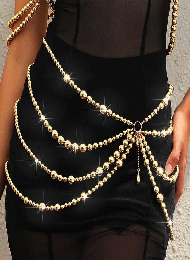 RECTYO GALLERY 1 Pcs Premium gold Boho Pearl Waist Chain Belt Layered Gold Belly Chains Adjustable Bikini Party Dress Chain Belts Body Jewelry Accessories for Women gold - Image 4