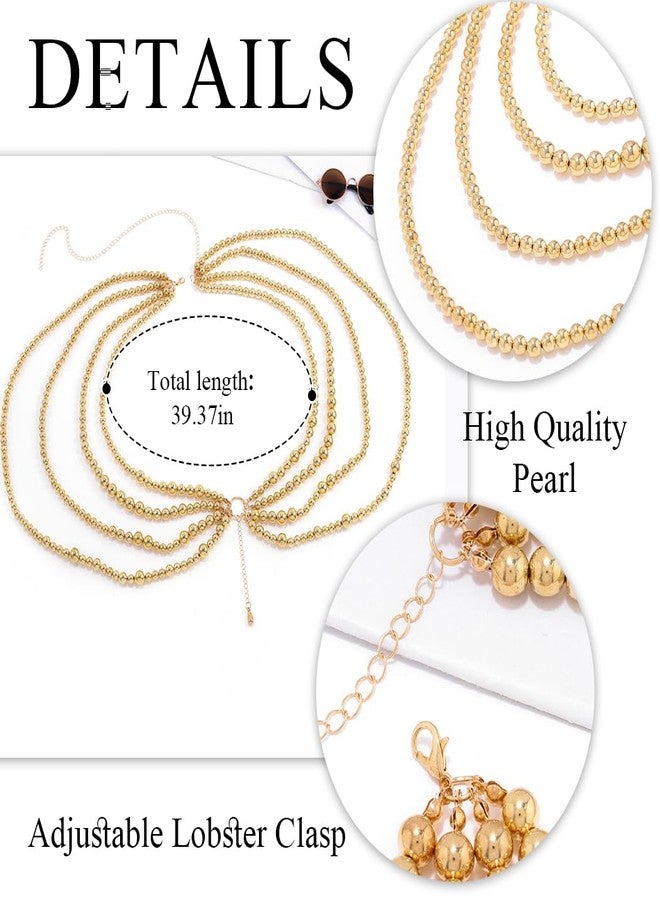 RECTYO GALLERY 1 Pcs Premium gold Boho Pearl Waist Chain Belt Layered Gold Belly Chains Adjustable Bikini Party Dress Chain Belts Body Jewelry Accessories for Women gold - Image 2