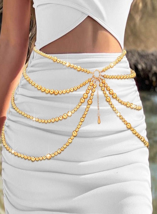 RECTYO GALLERY 1 Pcs Premium gold Boho Pearl Waist Chain Belt Layered Gold Belly Chains Adjustable Bikini Party Dress Chain Belts Body Jewelry Accessories for Women gold - Image 5