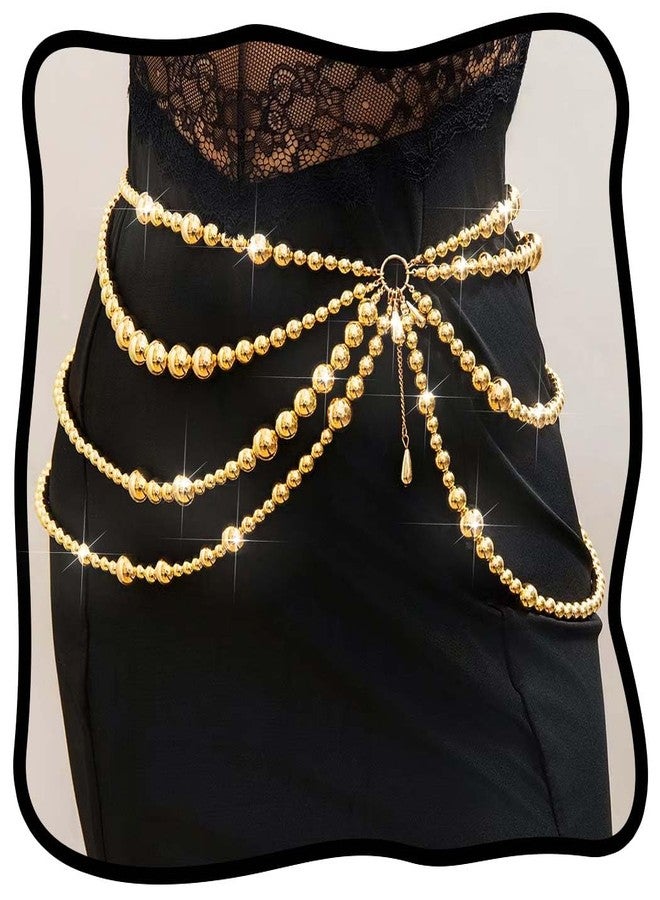 RECTYO GALLERY 1 Pcs Premium gold Boho Pearl Waist Chain Belt Layered Gold Belly Chains Adjustable Bikini Party Dress Chain Belts Body Jewelry Accessories for Women gold - Image 1