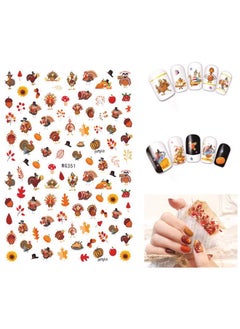 Jacknb 6 Sheets Autumn Nail Art Stickers 3D Fall Nail Decals Self-Adhesive Pumpkin Squirrel Turkey Maple Leaves Nail Art Supplies Thanksgiving Manicure Design Nail Decorations Accessories  - Image 2