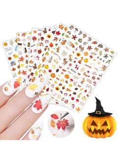 Jacknb 6 Sheets Autumn Nail Art Stickers 3D Fall Nail Decals Self-Adhesive Pumpkin Squirrel Turkey Maple Leaves Nail Art Supplies Thanksgiving Manicure Design Nail Decorations Accessories  - Image 1