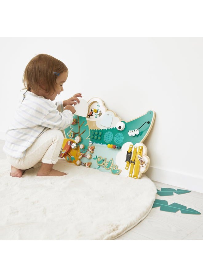 Janod J08280 Busy Croco-Activity Board Theme Jungle Animals 14 Activity Children's Toy for Boys and Girls Promotes Fine Motor Skills FSCTM Wooden Toy from 18 Months J08280, Green - Image 2