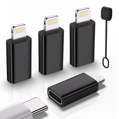 Thousover USB C Type C to Lightning Adapter （4 Pack） 1.8-2.2A 15W Fast Charging Support Data Sync,Lightning to USB Type C Cable Adapter for iPhone/iPad/for Airpods,with Anti-Lost Loop,Not for Audio/OTG (Black) - Image 1